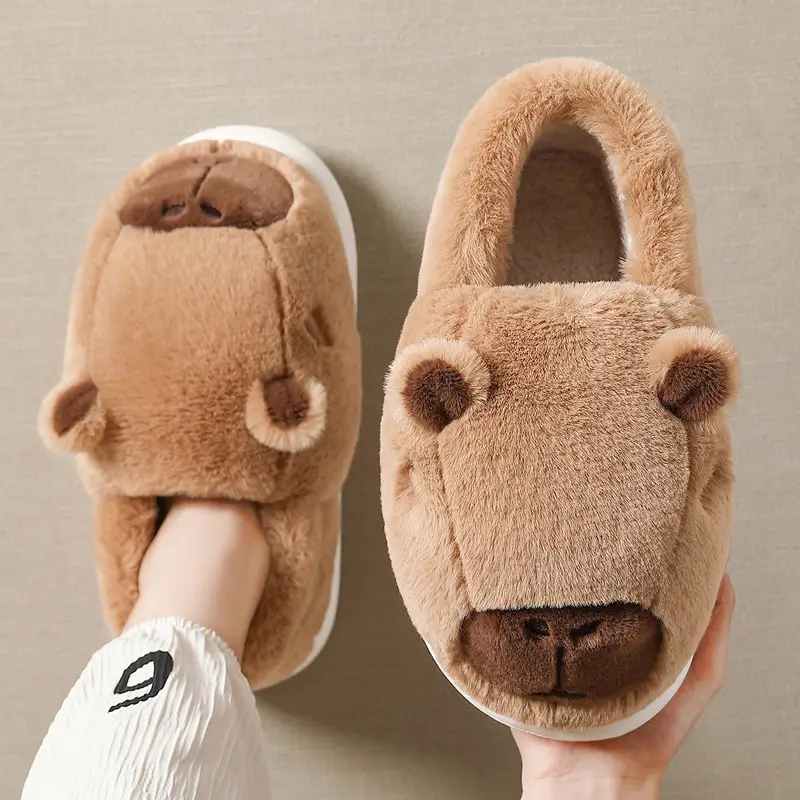 Cute Kapibara Cotton Slippers for Women, Winter Home Slippers with Heel, Winter Warm Plush Cotton Slippers Wholesale - Image 4
