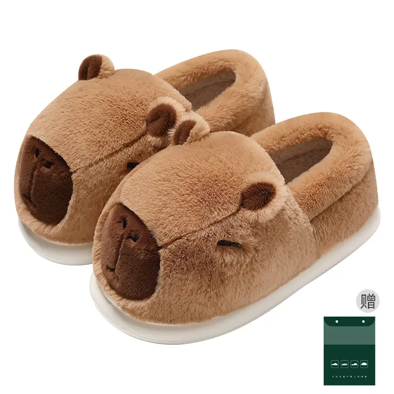 Cute Kapibara Cotton Slippers for Women, Winter Home Slippers with Heel, Winter Warm Plush Cotton Slippers Wholesale - Image 6