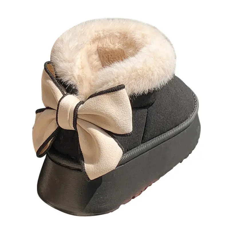 High-Looking Bow-Knot Bag and Cotton Boots for Women at Home in Winter, Fleece-Lined to Heattech and Versatile, Student Outer Cotton Boots
