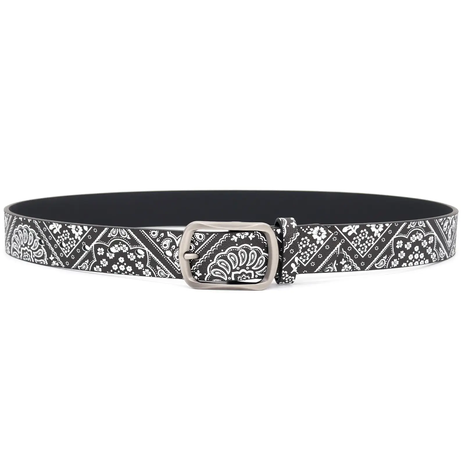 Women's Printed Belt White Black Paisley Belt - Image 5