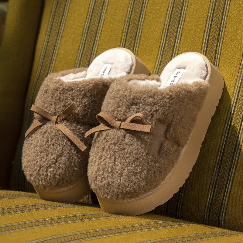 Sweet Bow Cotton Slippers Women's Autumn and Winter Warm Mao Mao Thickened Non-Slip Indoor Cute Soft Bottom Slippers - Image 6