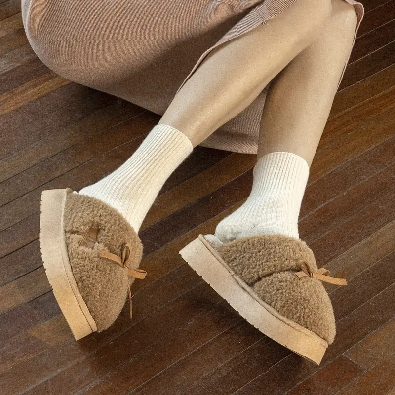 Sweet Bow Cotton Slippers Women's Autumn and Winter Warm Mao Mao Thickened Non-Slip Indoor Cute Soft Bottom Slippers - Image 7