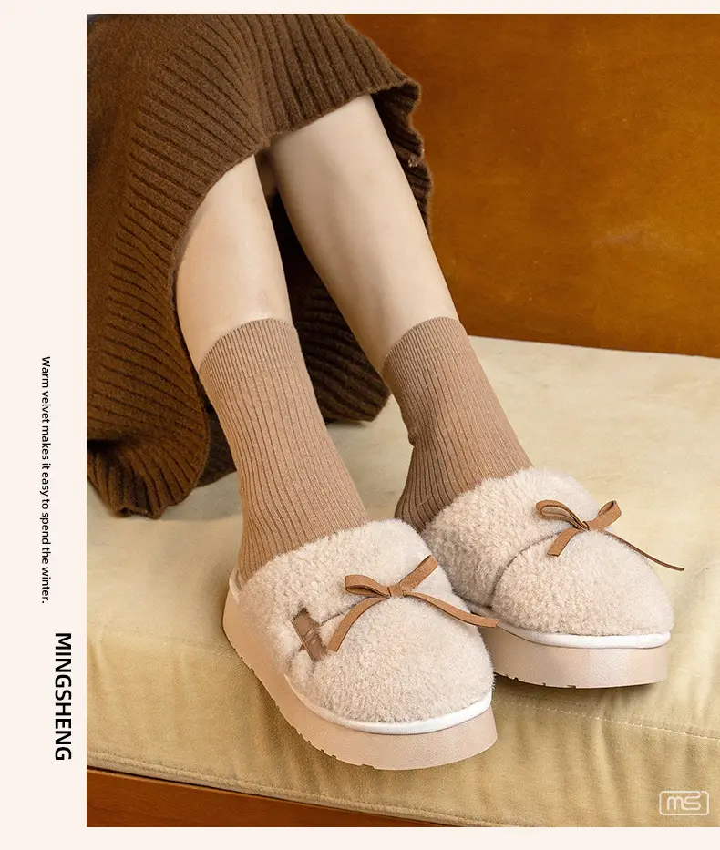 Sweet Bow Cotton Slippers Women's Autumn and Winter Warm Mao Mao Thickened Non-Slip Indoor Cute Soft Bottom Slippers — feature 7