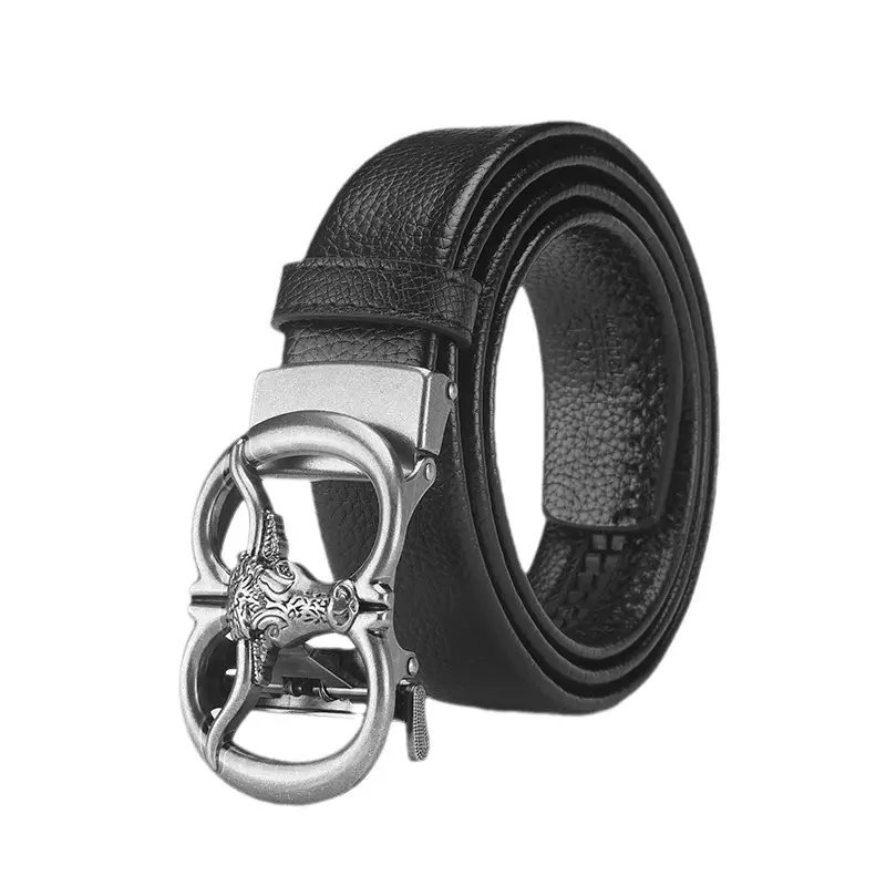 Men's Genuine Leather Belt with Gold Bull Head Buckle - Image 7