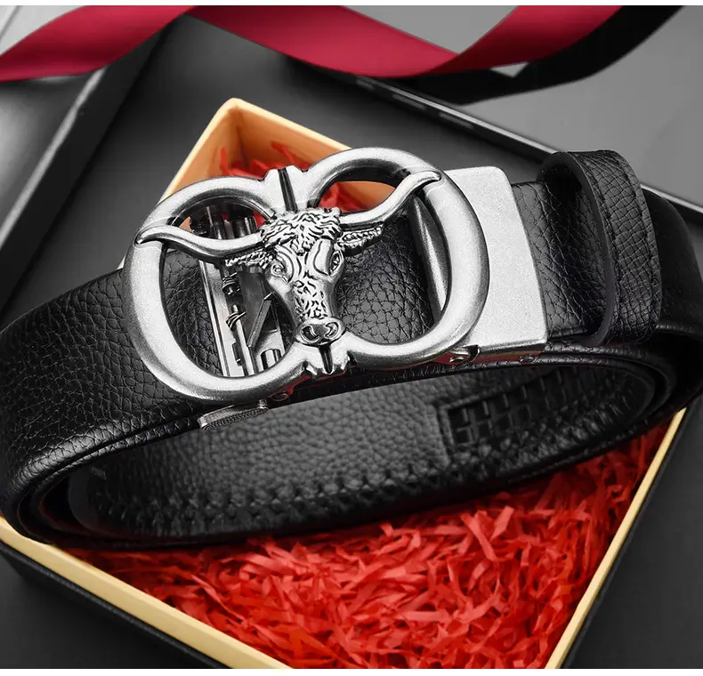 Men's Genuine Leather Belt with Gold Bull Head Buckle — feature 24