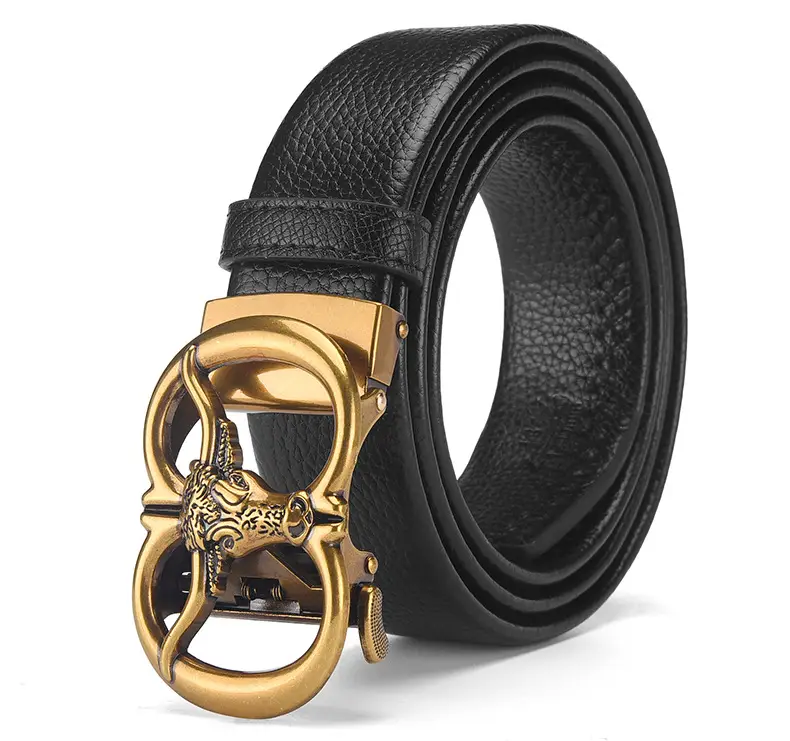 Men's Genuine Leather Belt with Gold Bull Head Buckle — feature 26