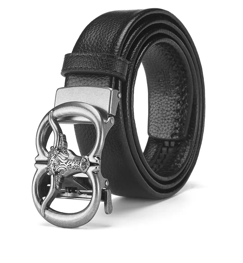 Men's Genuine Leather Belt with Gold Bull Head Buckle — feature 27
