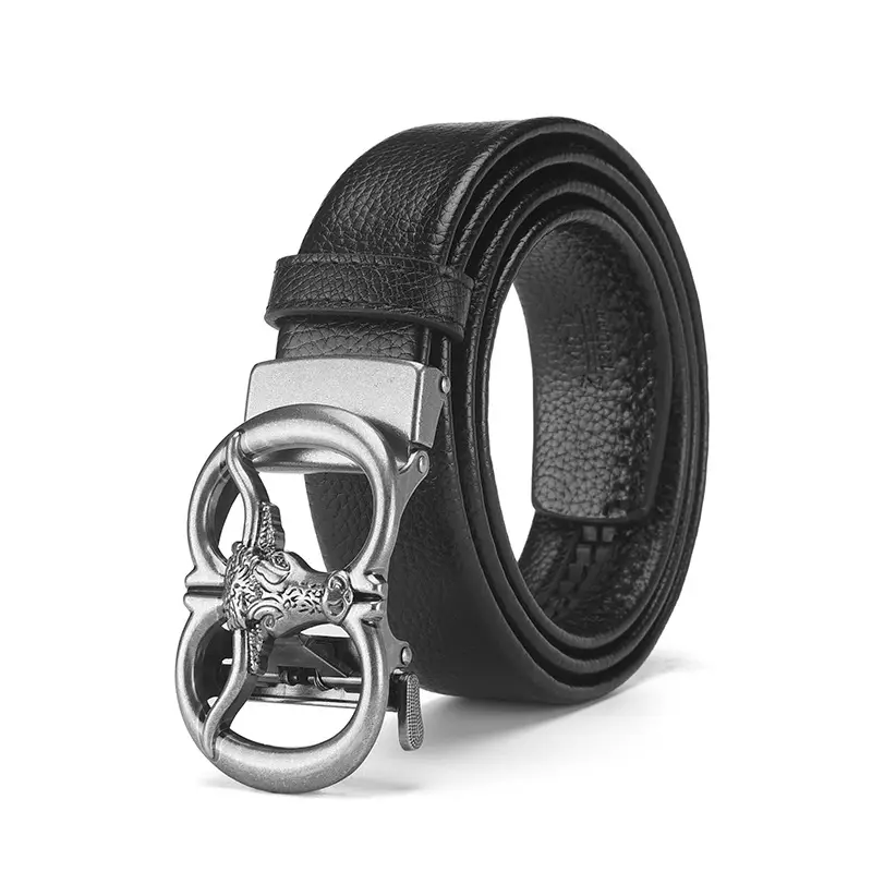 Men's Genuine Leather Belt with Gold Bull Head Buckle - Image 2