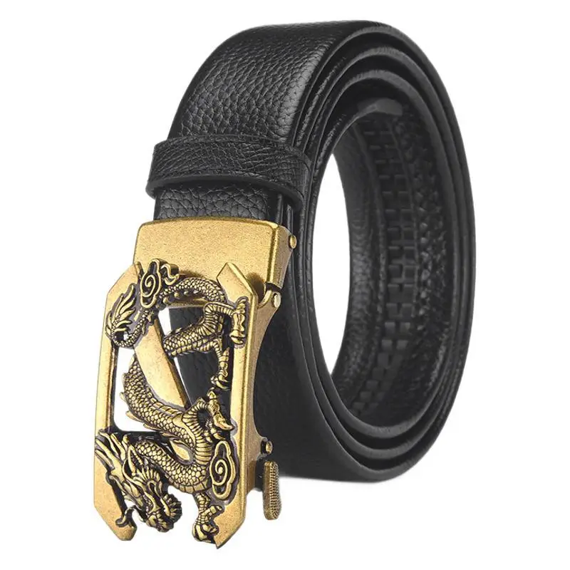 Men's Dragon Buckle Leather Belt Black Gold - Image 7