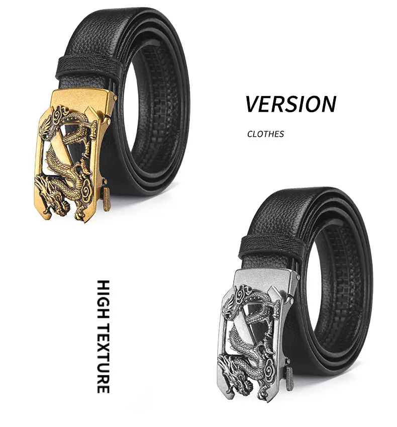 Men's Dragon Buckle Leather Belt Black Gold — feature 19