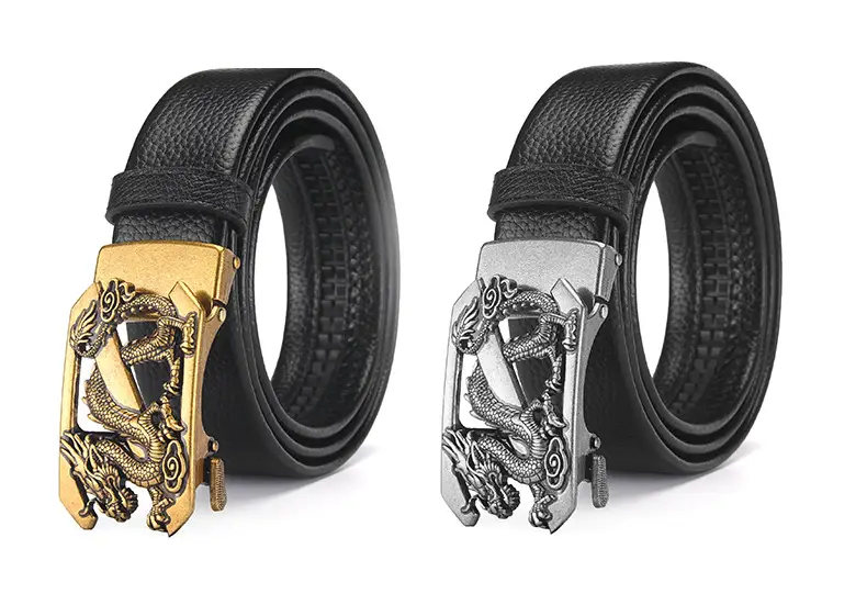 Men's Dragon Buckle Leather Belt Black Gold — feature 24