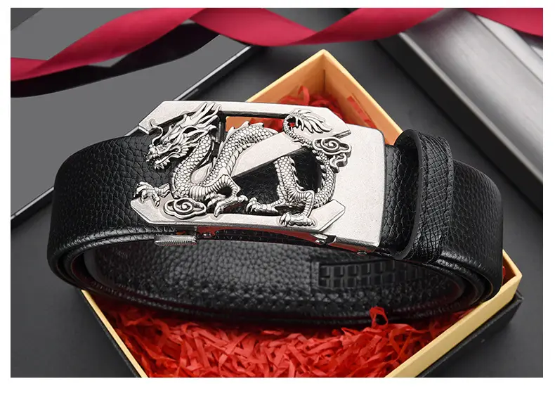 Men's Dragon Buckle Leather Belt Black Gold — feature 32
