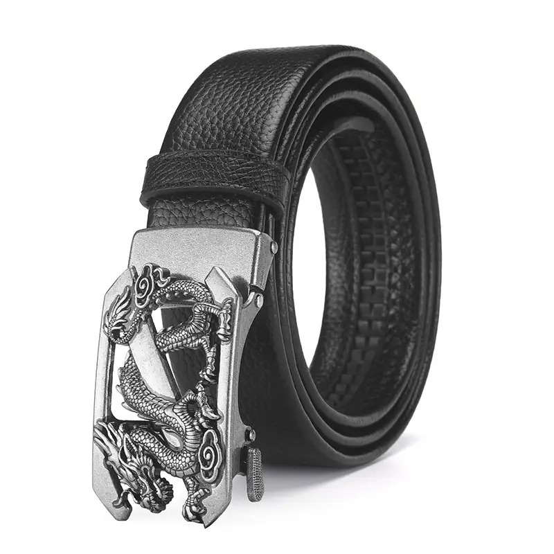 Men's Dragon Buckle Leather Belt Black Gold - Image 2