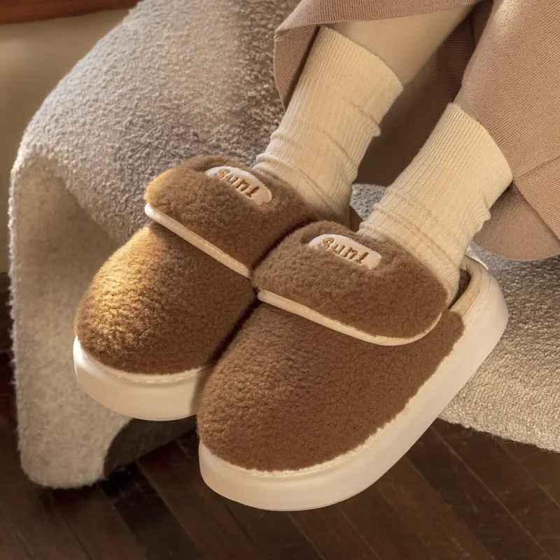 New Cute Baotou Couple Cotton Slippers Women's Winter Indoor Household fleece-lined Warm Thick Slippers for Men - Image 4