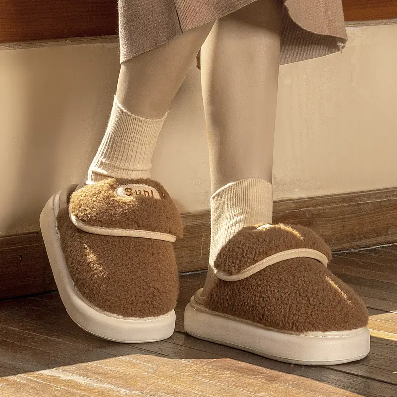 New Cute Baotou Couple Cotton Slippers Women's Winter Indoor Household fleece-lined Warm Thick Slippers for Men - Image 5