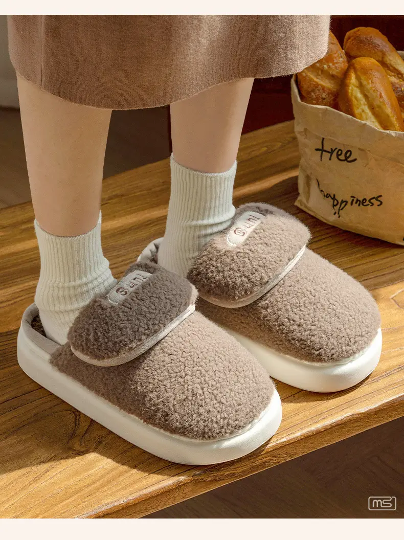 New Cute Baotou Couple Cotton Slippers Women's Winter Indoor Household fleece-lined Warm Thick Slippers for Men — feature 10