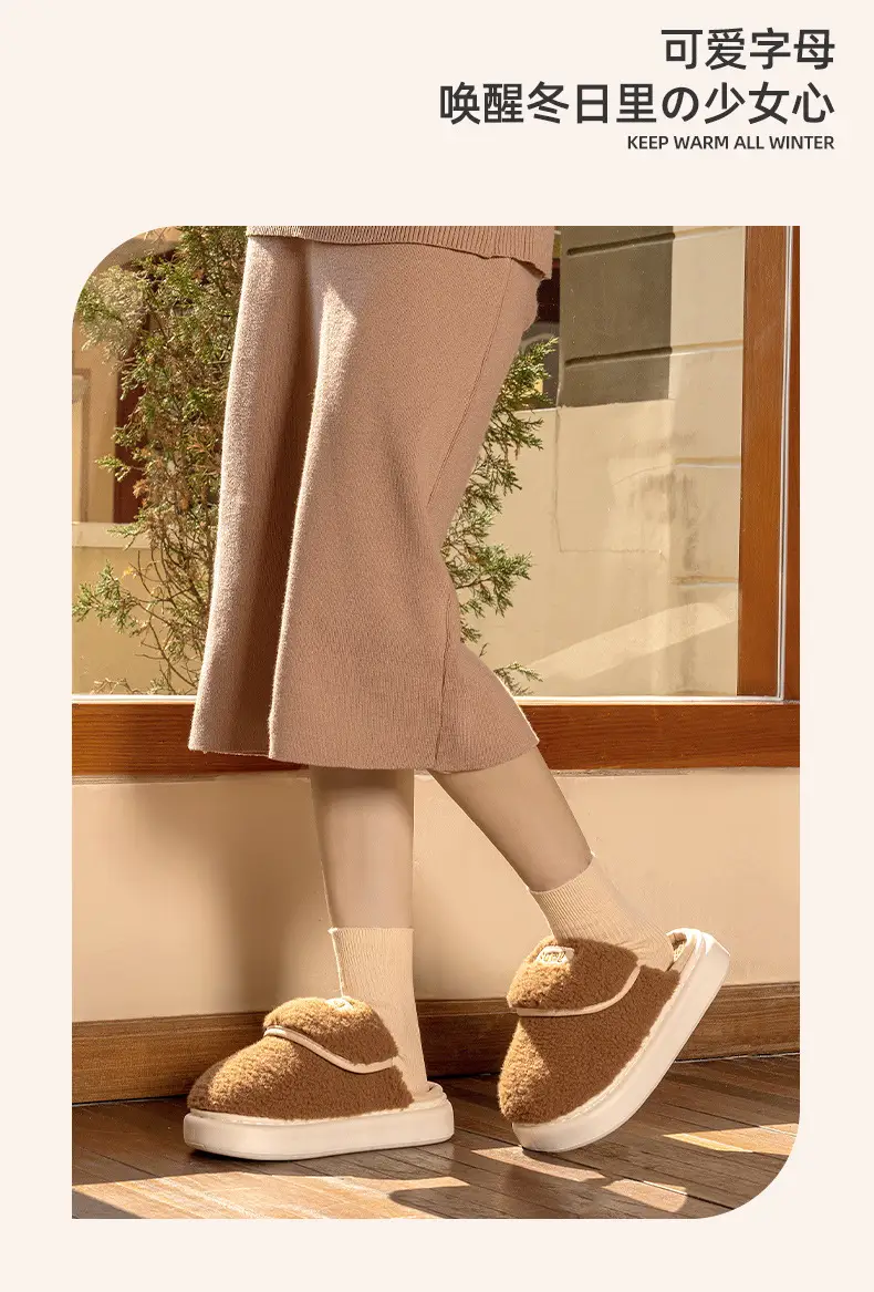 New Cute Baotou Couple Cotton Slippers Women's Winter Indoor Household fleece-lined Warm Thick Slippers for Men — feature 11