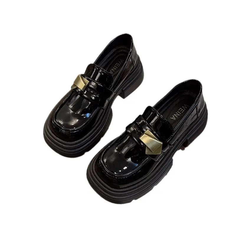 Black Thick-Soled British Style Small Leather Shoes for Women 2025 Spring New Retro Versatile One-Leg Loafers Mary Jane