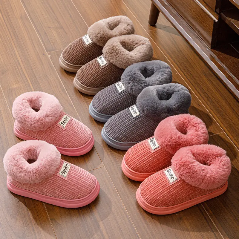 Women Winter Plush Slippers Warm Non-Slip Heel