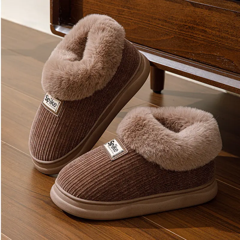 Women Winter Plush Slippers Warm Non-Slip Heel
