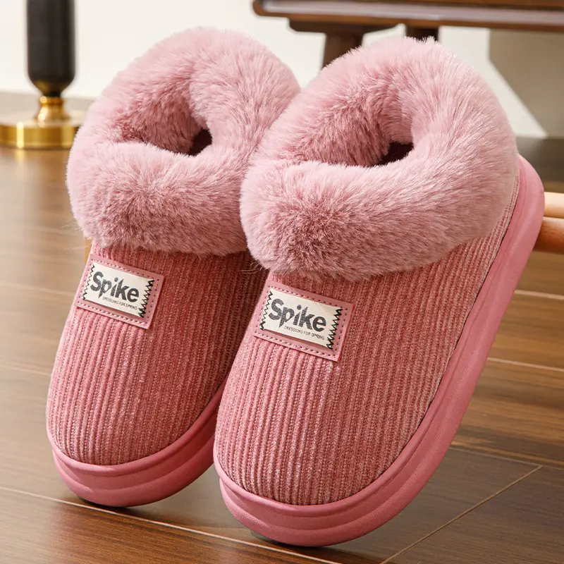 Women Winter Plush Slippers Warm Non-Slip Heel