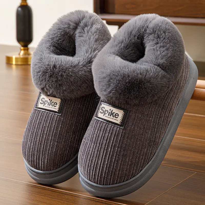 Women Winter Plush Slippers Warm Non-Slip Heel