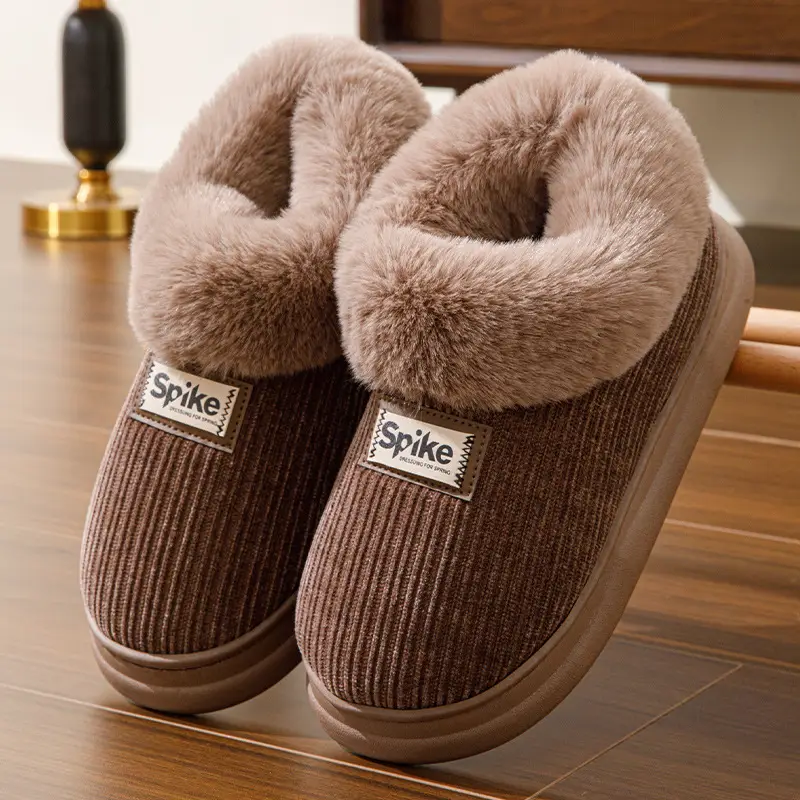 Women Winter Plush Slippers Warm Non-Slip Heel