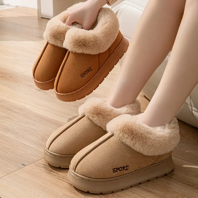 Suede Bag with Big Hair Mouth Indoor and Outdoor Home Wooden Floor Autumn and Winter Men and Women Couple Thick Sole Cotton Shoes Snow Boots - Image 5