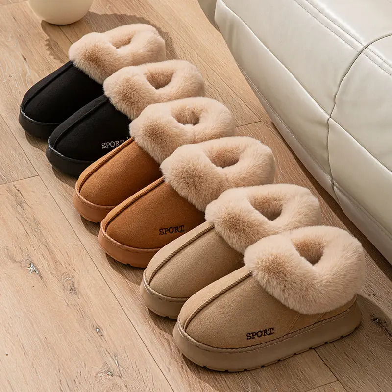 Suede Bag with Big Hair Mouth Indoor and Outdoor Home Wooden Floor Autumn and Winter Men and Women Couple Thick Sole Cotton Shoes Snow Boots - Image 6