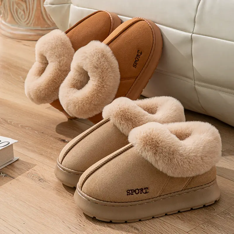 Suede Bag with Big Hair Mouth Indoor and Outdoor Home Wooden Floor Autumn and Winter Men and Women Couple Thick Sole Cotton Shoes Snow Boots - Image 7