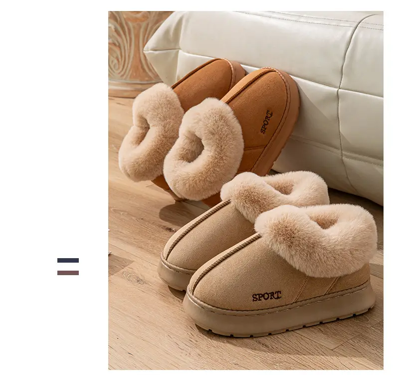 Suede Bag with Big Hair Mouth Indoor and Outdoor Home Wooden Floor Autumn and Winter Men and Women Couple Thick Sole Cotton Shoes Snow Boots — feature 12