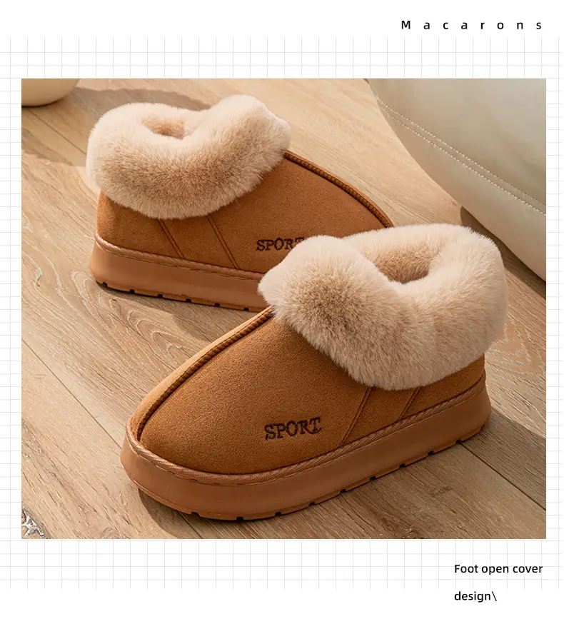 Suede Bag with Big Hair Mouth Indoor and Outdoor Home Wooden Floor Autumn and Winter Men and Women Couple Thick Sole Cotton Shoes Snow Boots — feature 13