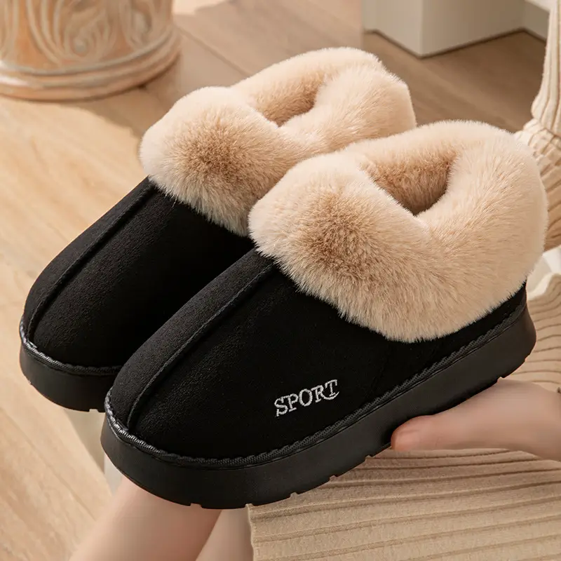 Suede Bag with Big Hair Mouth Indoor and Outdoor Home Wooden Floor Autumn and Winter Men and Women Couple Thick Sole Cotton Shoes Snow Boots - Image 2