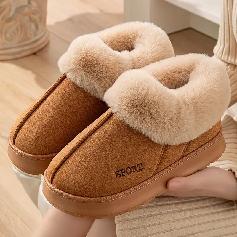 Suede Bag with Big Hair Mouth Indoor and Outdoor Home Wooden Floor Autumn and Winter Men and Women Couple Thick Sole Cotton Shoes Snow Boots - Image 3