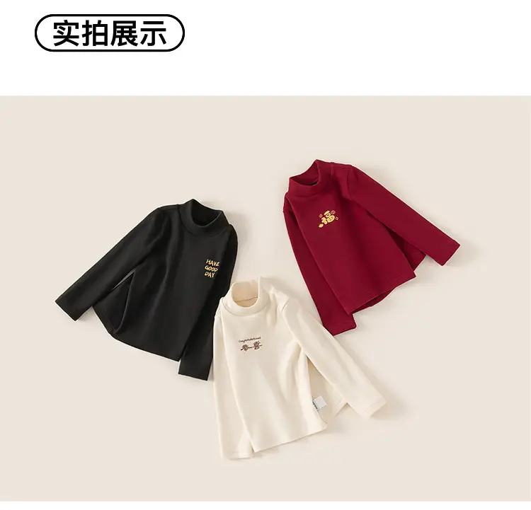 Girls Half-Turtleneck T-Shirt Black Red White — feature 15