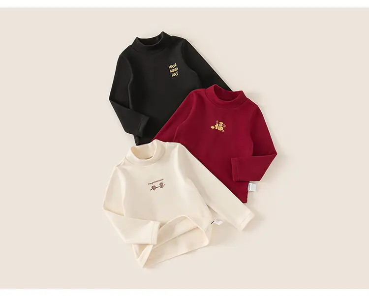 Girls Half-Turtleneck T-Shirt Black Red White — feature 16