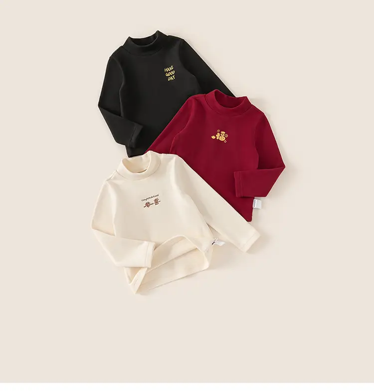 Girls Half-Turtleneck T-Shirt Black Red White — feature 4