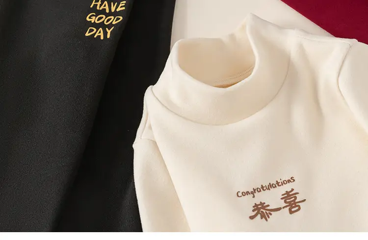 Girls Half-Turtleneck T-Shirt Black Red White — feature 6