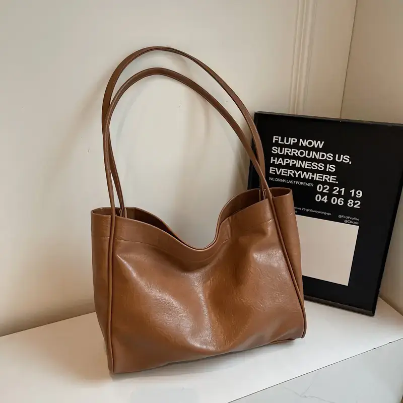 Brown Textured Handheld Tote Bag for Women 2024 - Image 7