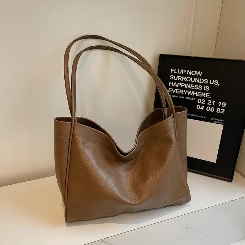Brown Textured Handheld Tote Bag for Women 2024 - Image 8