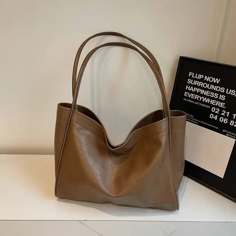 Brown Textured Handheld Tote Bag for Women 2024 - Image 2