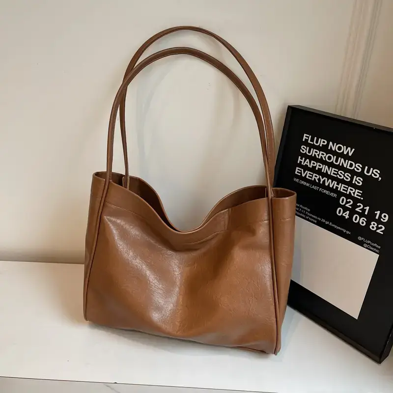Brown Textured Handheld Tote Bag for Women 2024 - Image 3