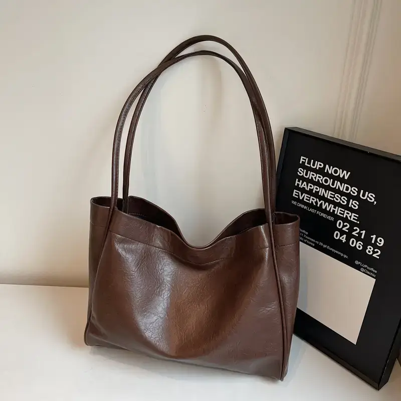 Brown Textured Handheld Tote Bag for Women 2024 - Image 4