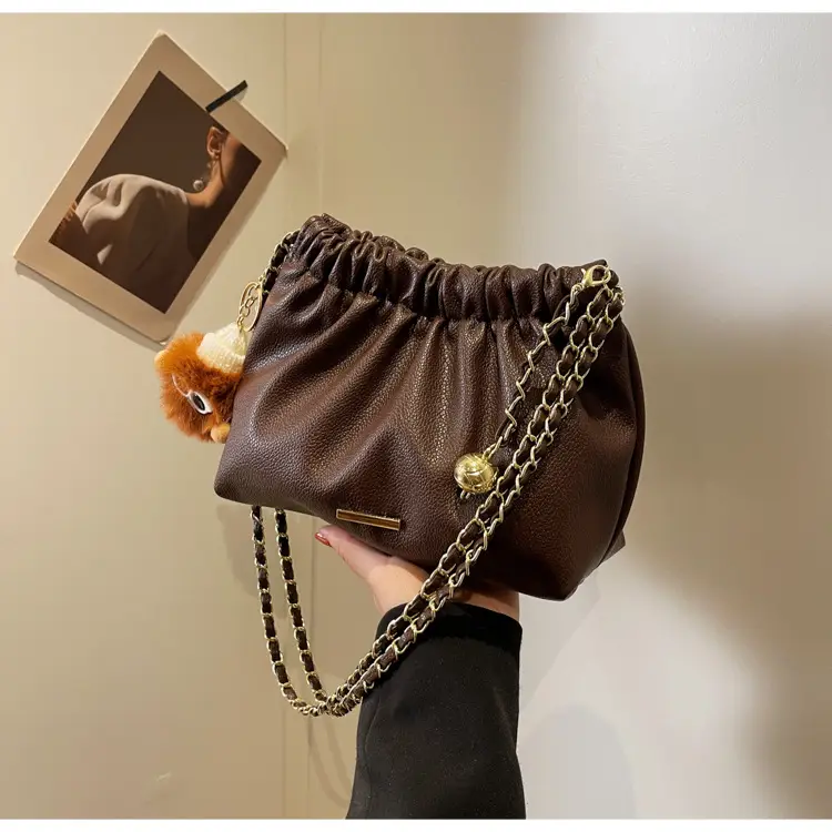 Women's Chain Shoulder Bag with Cute Bear Earring