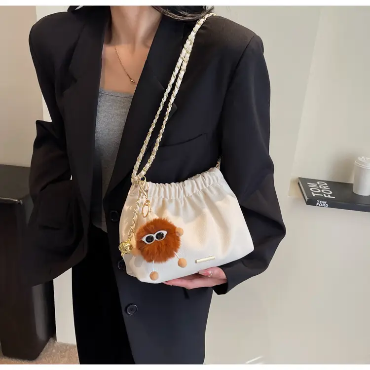 Women's Chain Shoulder Bag with Cute Bear Earring