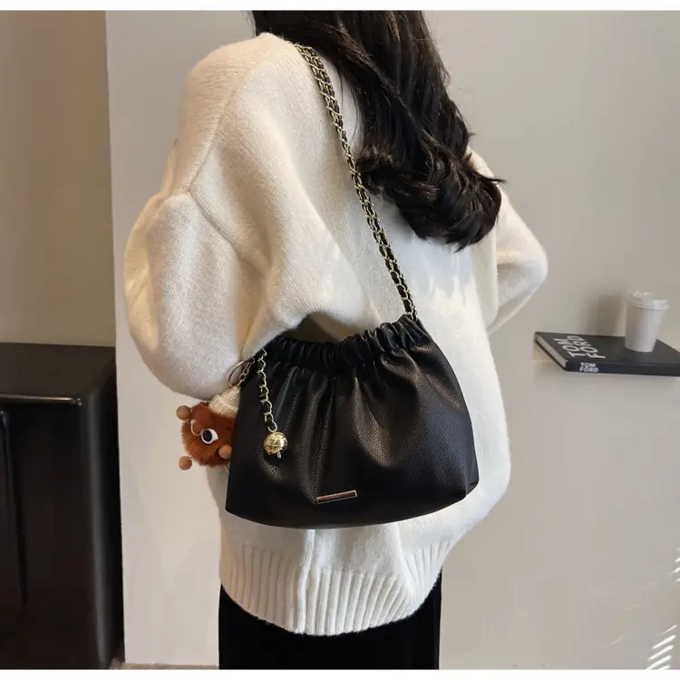 Women's Chain Shoulder Bag with Cute Bear Earring