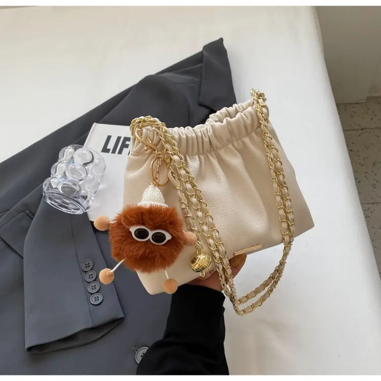 Women's Chain Shoulder Bag with Cute Bear Earring