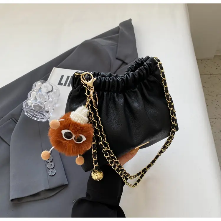 Women's Chain Shoulder Bag with Cute Bear Earring