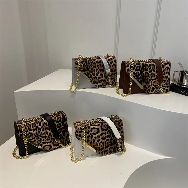 Women Leopard Print Crossbody Bag with Chain Strap