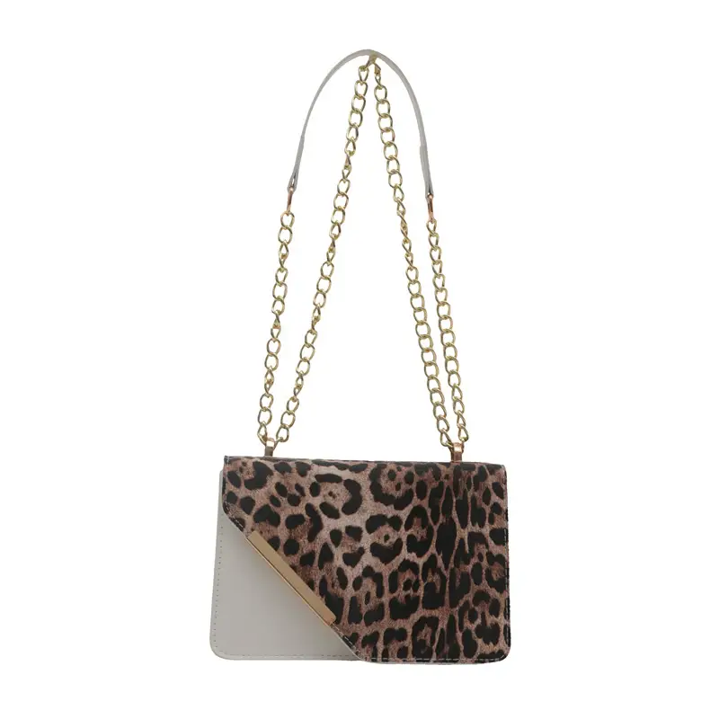 Women Leopard Print Crossbody Bag with Chain Strap